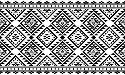 Southwest Aztec geometric Native American Mexican Navajo tribal ethnic seamless pattern fabric black and white design vector for textile printing