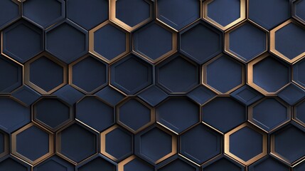 Deep navy and bronze seamless hexagon helix pattern, with shadows and highlights that give a smooth flowing depth to the pattern, perfect for a modern interior