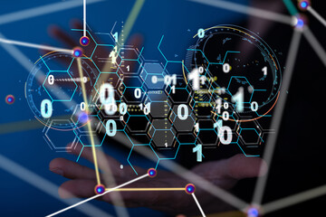 Neural network 3D illustration. Big data and cybersecurity