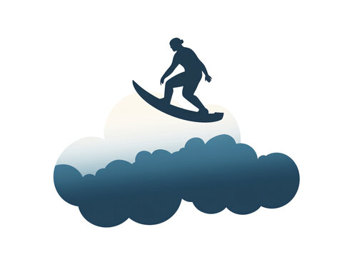 A cloud with a surfing silhouette on a white background