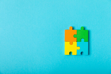 Autism puzzle.Autism awareness day. Colorful bright puzzles.Puzzle. 2 April world autism awareness day background. Top view. Space for text.Copy space.Design element.Care Awareness campaign for Autism