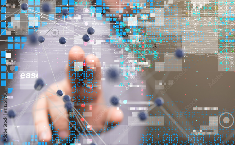 Poster neural network 3d illustration. big data and cybersecurity
