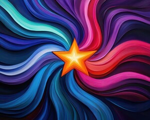 Obraz premium A glowing Christmas star at the center of a vortex of swirling, vibrant acrylic colors