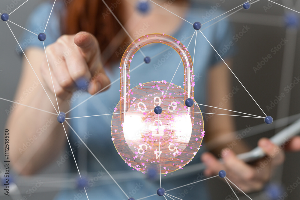 Aufkleber Information technology protected with firewall, secure access and encryption against cyber
