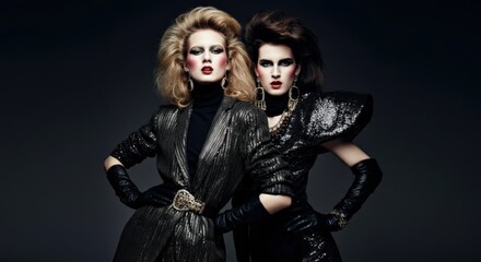 Glamorous 80s Fashion Models in Sequined Outfits