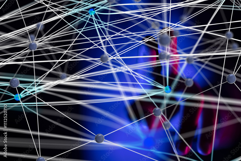 Leinwandbilder Global network. Blockchain. 3D illustration. Neural networks and artificial intelligence. Abstract