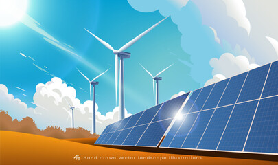 Environmental theme illustrations New energy solar cells and wind power © jm
