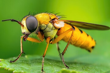 A close-up view of a fly sitting on a leaf