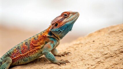 Colorful reptile sits in isolation with vibrant scales and patterns, photo, scale, lizard
