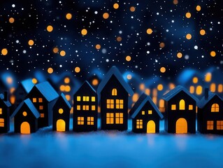 Fototapeta premium Layers of acrylic forming a conceptual view of a Christmas village glowing under a starry sky