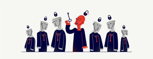 Matrix mind control and totalitarian society and state and one person has freed from control, psychological and social cultural matrix and liberation and nonconformist.