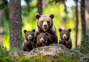 Obraz premium minimal photostock of a She-bear and cubs