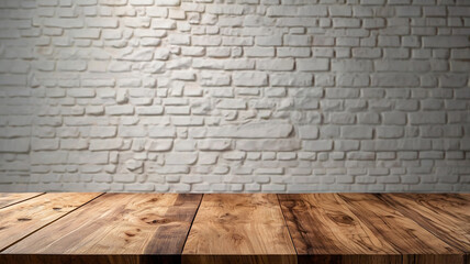 Fototapeta premium Real wood table top texture on white wall vintage background. For create product display or key visual layout