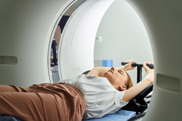 A patient undergoing an MRI scan in a hospital.