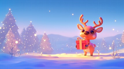 Fototapeta premium Festive Reindeer Cartoon Character
