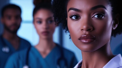 Determined healthcare professionals in medical setting