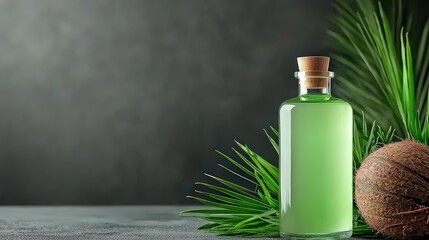 Fototapeta premium Refreshing coconut water bottle with pulp studio setting beverage photography natural environment close-up view healthy lifestyle