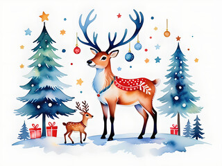 Nordic Reindeer Christmas Tree: A Magical Wonderland of Cozy Lighting and Whimsical Watercolor Illustrations