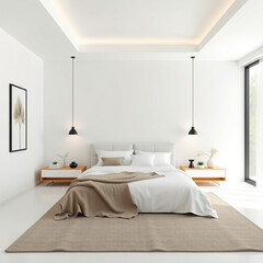 Fototapeta premium clean white minimalist bedroom interior