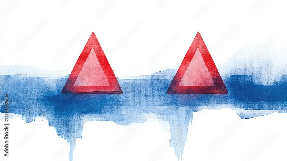 Poster alert symbols for network hacked warning with red triangles and abstract background design