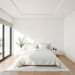 clean white minimalist bedroom interior