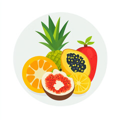 Flat icon of tropical fruits on a white clean background. 