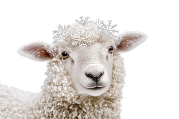 Obraz premium Adorable Sheep with Glittering Snowflakes for a Festive Christmas Theme Perfect for Seasonal Celebrations and Holiday Decor