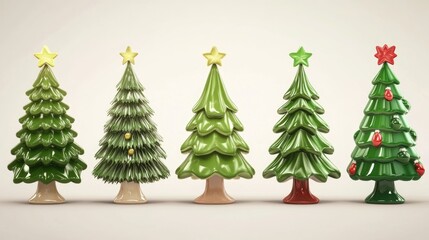 Group of Christmas trees decorated with lights and ornaments, often used for holiday decorations or marketing campaigns