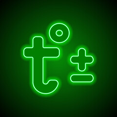 Temperature simple icon vector. Flat design. Green neon on black background with green light