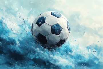 Naklejka premium Abstract soccer ball on blue watercolor panoramic background, mosaic style - Vector illustration 