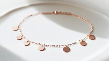 Elegant Rose Gold Bracelet with Small Round Charms Perfect for Accessories and Fashion Photography, Showcasing Delicate Design and Chic Aesthetics