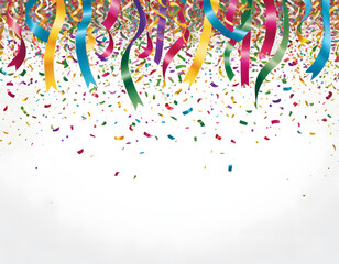Fototapeta premium Colorful ribbons and confetti shower