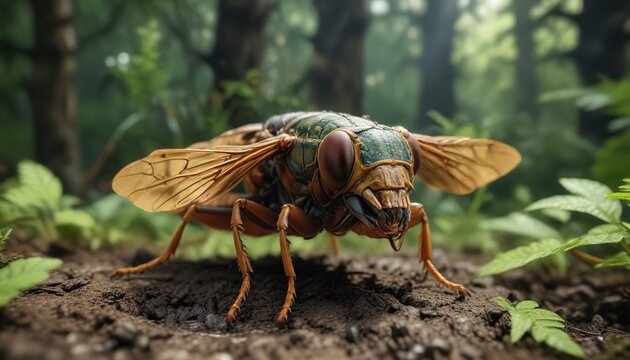 Cicada Cicadetta pellosoma in the undergrowth , forest floor, insect pictures