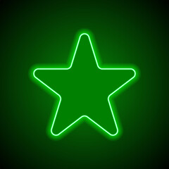 Star simple icon vector. Flat design. Green neon on black background with green light