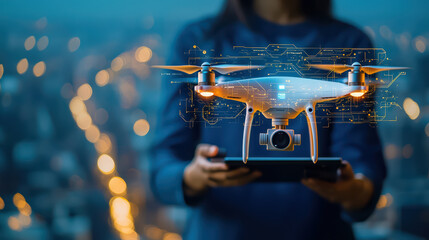 high tech cargo drone is showcased, delivering goods in urban setting, highlighting innovation and technology. scene captures essence of modern logistics and aerial delivery systems