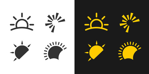 Sun icon logo set vector. Sunrise sunshine light background design