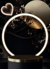 Fashion product background and stand black podium display with blank backdrops.