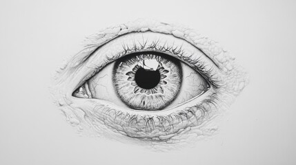 Fototapeta premium Close-up of a single human eyeball, intricate textures on iris and cornea, stark white background