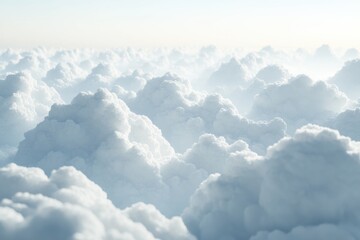 Fototapeta premium A plane flies through a cloudy sky with fluffy white clouds and blue atmosphere