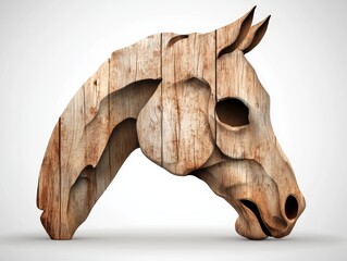 Exquisite wooden horse head sculpture on white background, a masterpiece of equestrian art and craftsmanship