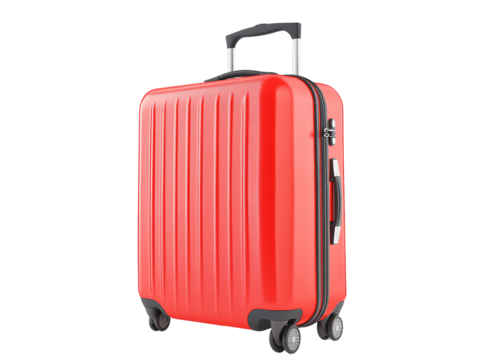 a red suitcase with wheels