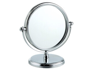 a silver mirror with a stand