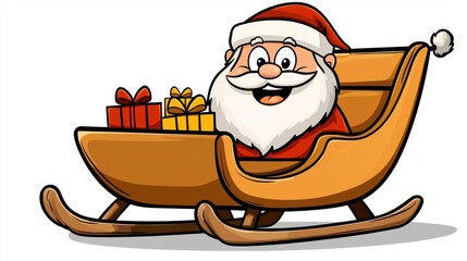 Cute cartoon illustration of a sleigh full of presents with big excited eyes, isolated white background.