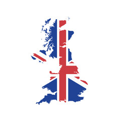 A detailed silhouette of the United Kingdom’s map filled with the Union Jack flag, representing the UK’s rich history, unity, and iconic national identity.