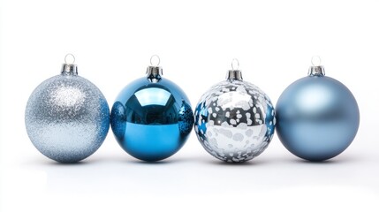 Obraz premium Christmas blue silver decorations balls New Year on white background 