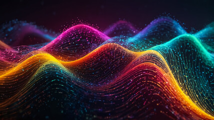 Digital background perfect for tech processes, neural networks, artificial intelligence, data transfer and encryption, digital archives, sound and graphic presentations, science, education, etc.