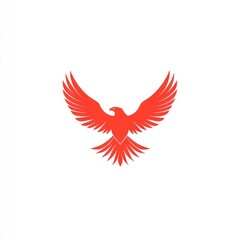 Fototapeta premium Red stylized eagle with wings spread wide, isolated on white background.