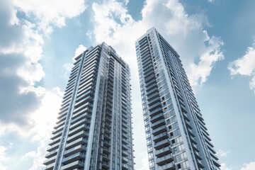 Obraz premium Two high-rise buildings standing side by side in an urban setting