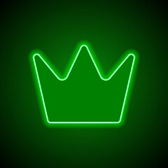 Crown vector simple icon. Flat design. Green neon on black background with green light