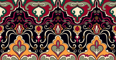 Seamless ethnic tribal pattern of vintage flowers for fabric, wallpaper.